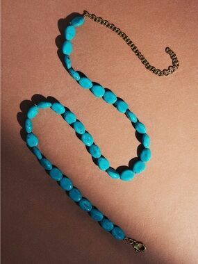 Sezane Turquoise Beaded Belt with Gold Chain Detail